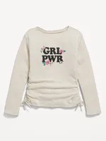 Long-Sleeve Side-Ruched Graphic T-Shirt for Girls