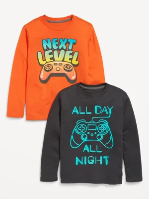 Long-Sleeve Crew-Neck Graphic T-Shirt 2-Pack for Boys