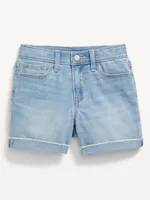 High-Waisted Rolled-Cuff Jean Midi Shorts for Girls