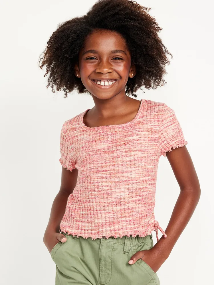 Short-Sleeve Textured Knit Side-Ruched Top for Girls