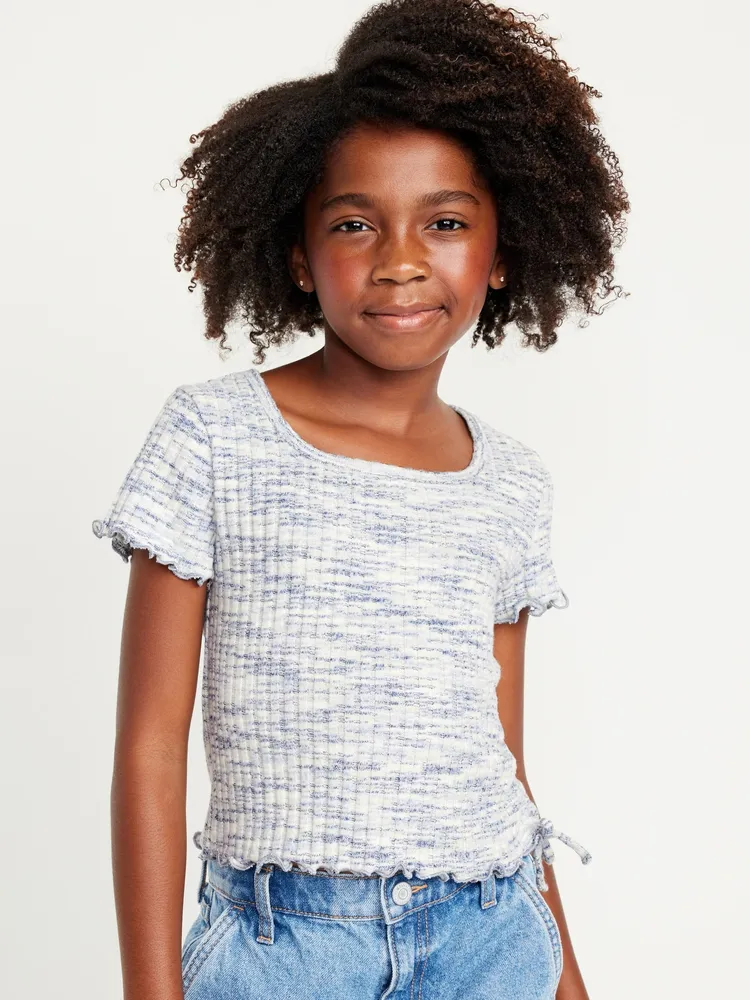 Short-Sleeve Textured Knit Side-Ruched Top for Girls