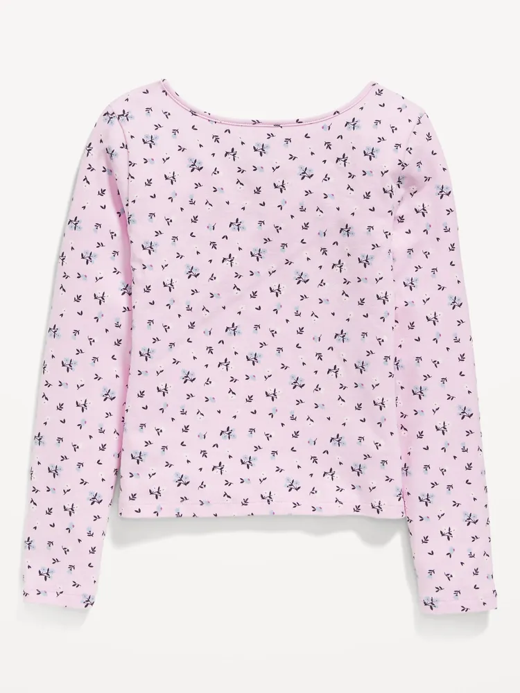 Long-Sleeve Printed Keyhole T-Shirt for Girls