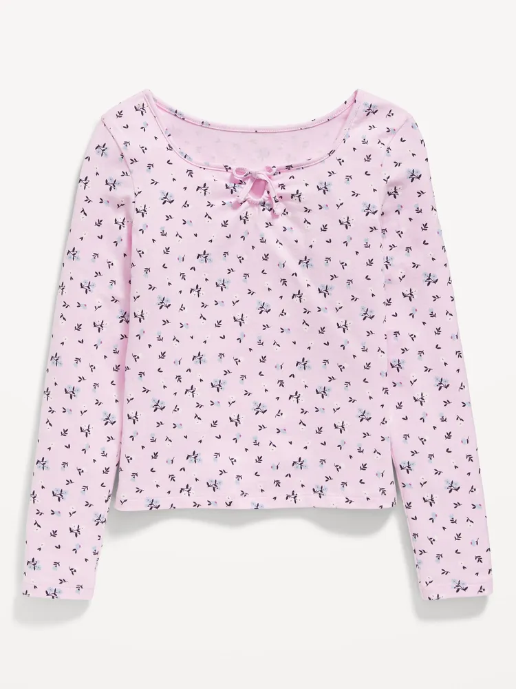 Long-Sleeve Printed Keyhole T-Shirt for Girls