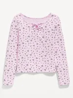 Long-Sleeve Printed Keyhole T-Shirt for Girls