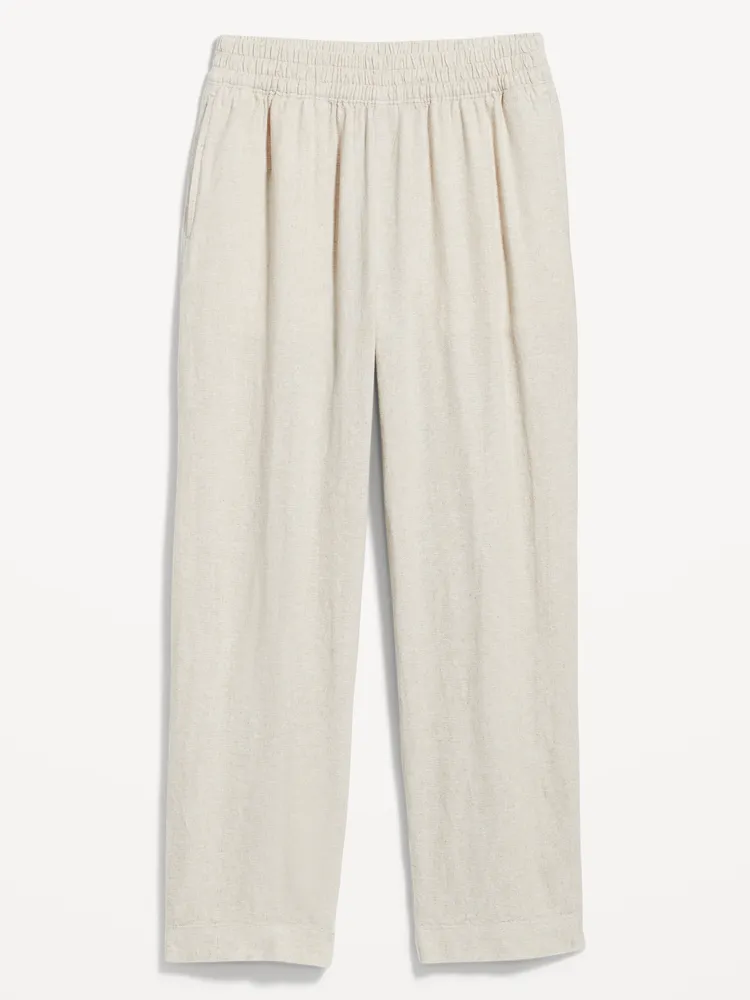 High-Waisted Linen-Blend Straight Pants