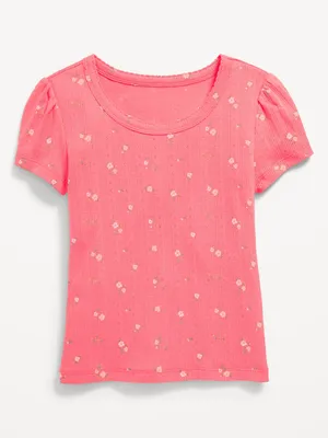 Printed Short-Sleeve Pointelle Top for Girls