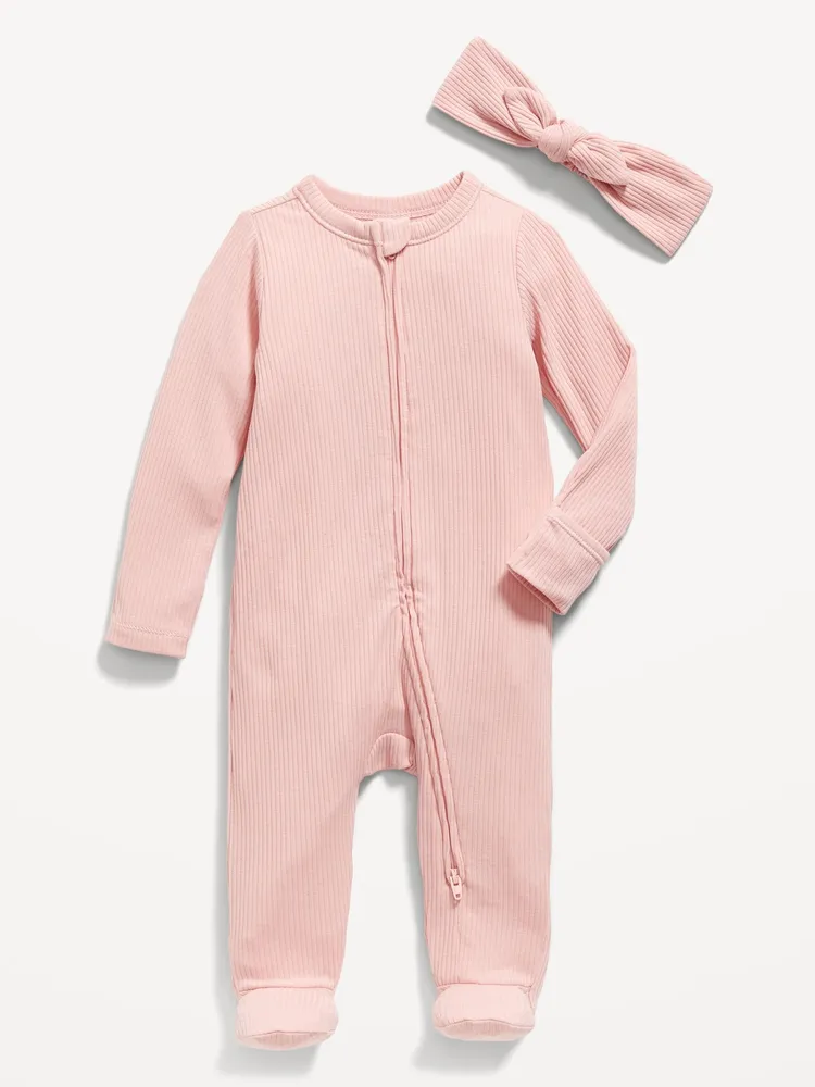 Sleep & Play 2-Way-Zip Footed One-Piece & Headband Layette Set for Baby