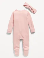 Sleep & Play 2-Way-Zip Footed One-Piece & Headband Layette Set for Baby