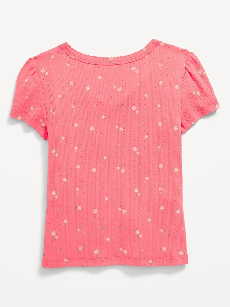 Printed Short-Sleeve Pointelle Top for Girls