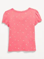 Printed Short-Sleeve Pointelle Top for Girls