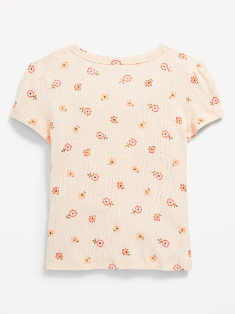 Printed Pointelle-Knit Scoop-Neck Top for Girls