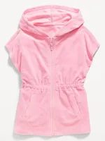 Hooded Cinched-Waist Swim Cover-Up Dress for Toddler Girls