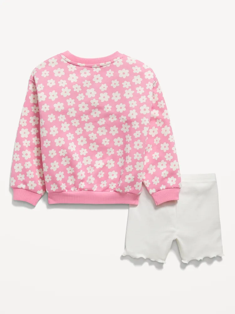 Printed Logo-Graphic Sweatshirt and Biker Shorts Set for Toddler Girls