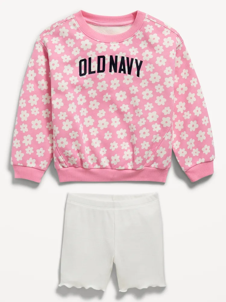 Printed Logo-Graphic Sweatshirt and Biker Shorts Set for Toddler Girls