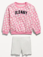 Printed Logo-Graphic Sweatshirt and Biker Shorts Set for Toddler Girls