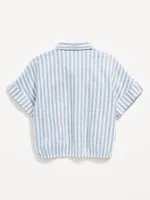 Old Navy Striped Linen-Blend Cropped Henley for Women
