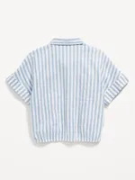 Short-Sleeve Striped Linen-Blend Top for Girls