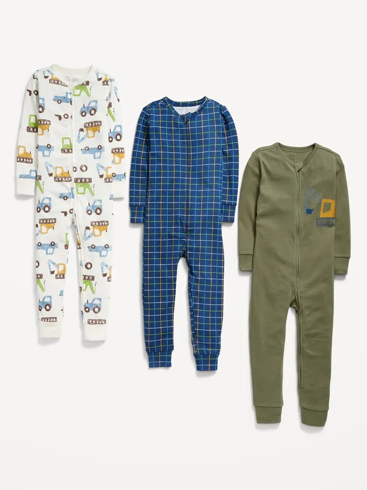 Unisex Snug-Fit Printed Pajama One-Piece 3-Pack for Toddler & Baby