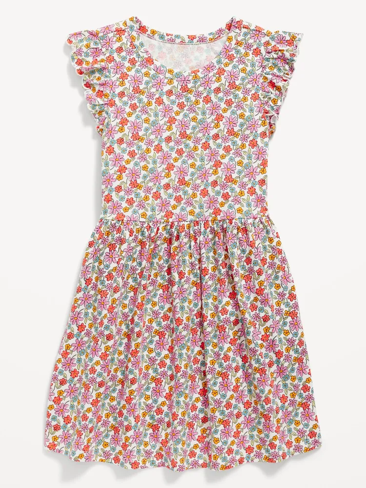 Printed Flutter-Sleeve Fit and Flare Dress for Girls