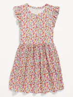 Printed Flutter-Sleeve Fit and Flare Dress for Girls