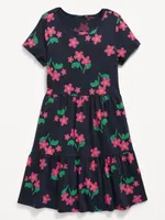 Short-Sleeve Tiered Swing Dress for Girls