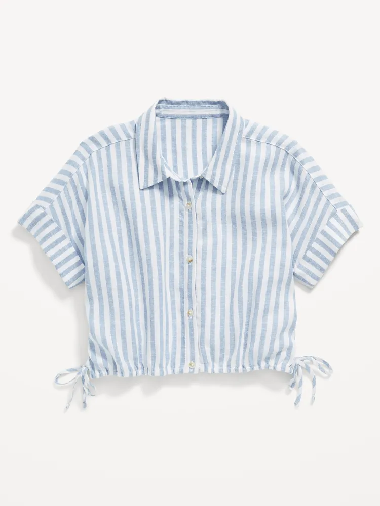 Short-Sleeve Striped Linen-Blend Top for Girls