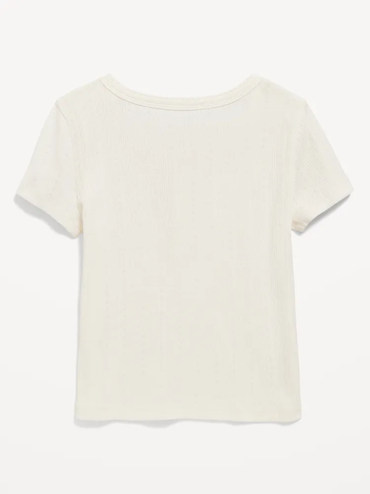 Short-Sleeve Pointelle-Knit Henley Top for Girls