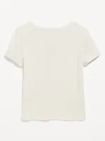 Short-Sleeve Pointelle-Knit Henley Top for Girls