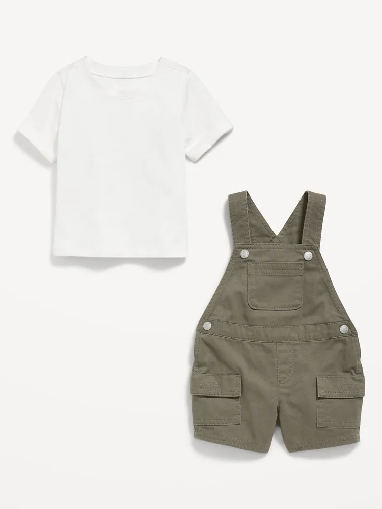 Short-Sleeve T-Shirt and Twill Shortall Romper Set for Baby