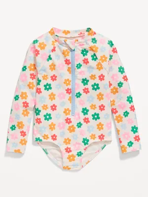 Printed Zip-Front Rashguard One-Piece Swimsuit for Toddler Girls