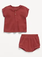 Thermal-Knit Henley Top and Bloomer Shorts Set for Baby