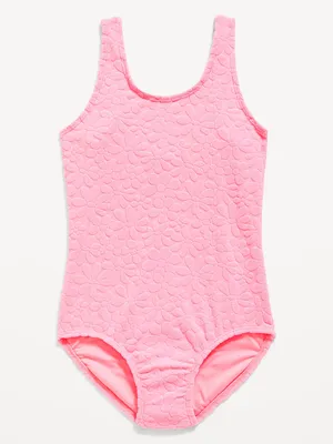 Scoop-Neck Textured Floral One-Piece Swimsuit for Girls