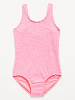 Scoop-Neck Textured Floral One-Piece Swimsuit for Girls