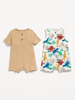 Printed Thermal-Knit Henley Romper 2-Pack for Baby