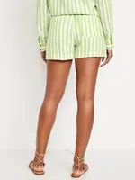 Linen-Blend Striped Shorts -- 3.5-inch inseam