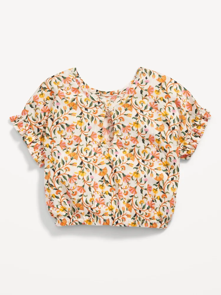 Printed Ruffle-Sleeve Button Back Top for Toddler Girls