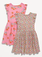Flutter-Sleeve Swing Dress 2-Pack for Girls