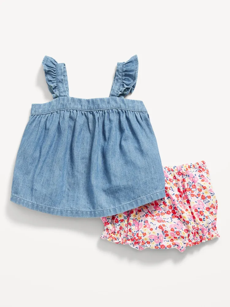 Sleeveless Ruffle-Trim Top & Bloomer Shorts Set for Baby