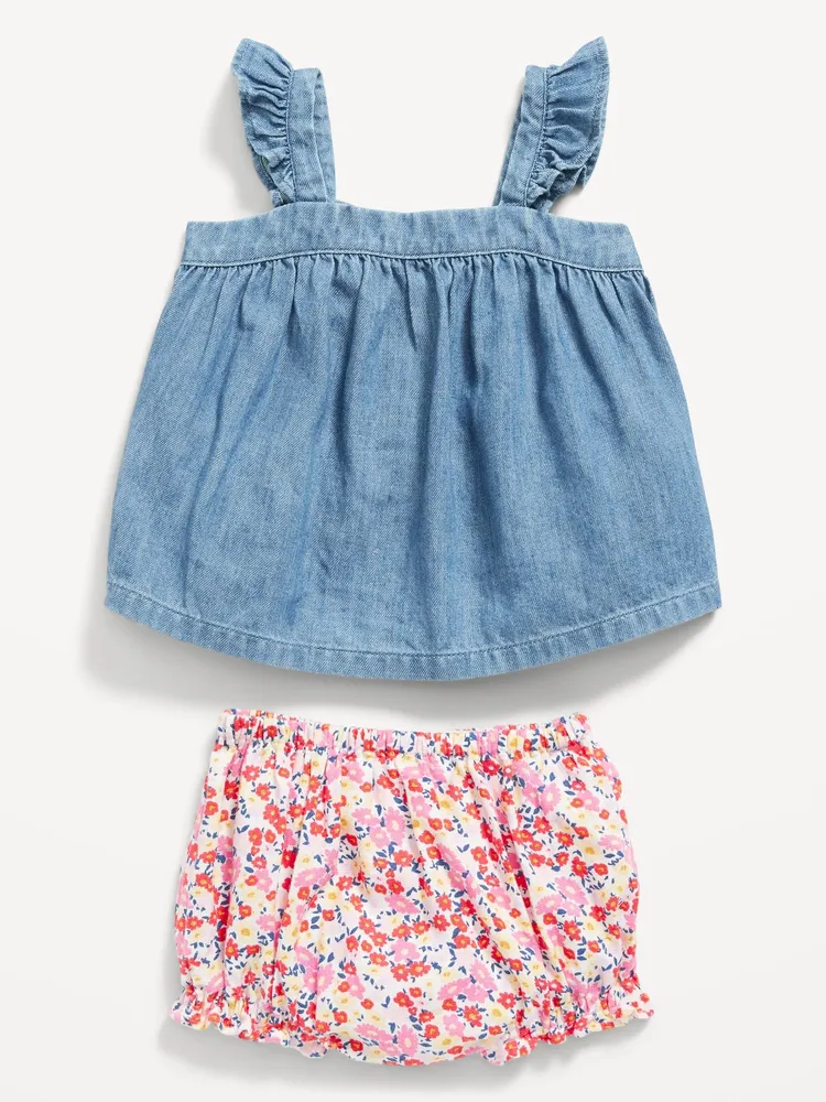 Sleeveless Ruffle-Trim Top & Bloomer Shorts Set for Baby
