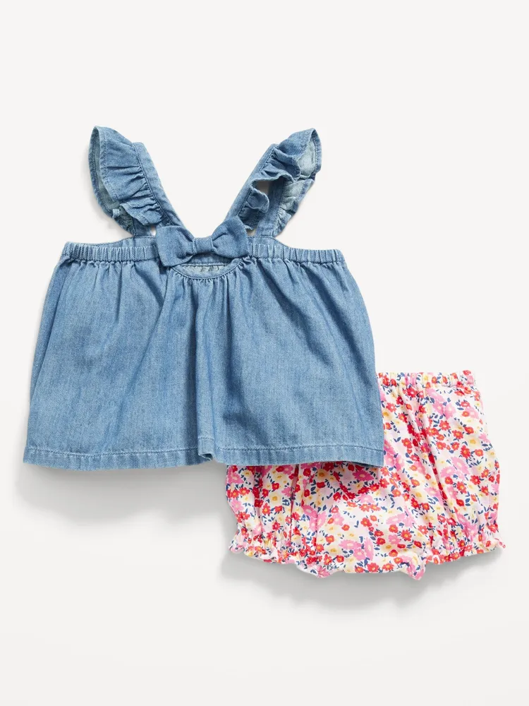 Sleeveless Ruffle-Trim Top & Bloomer Shorts Set for Baby