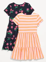 Printed Short-Sleeve Tiered Dress 2-Pack for Girls