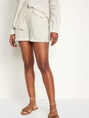High-Waisted Linen-Blend Pull-On Shorts -- 3.5-inch inseam