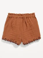 Double-Weave Scallop-Trim Shorts for Baby