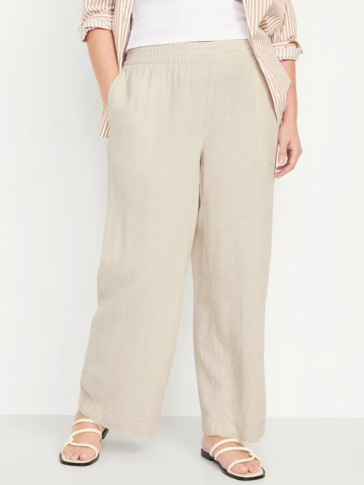 High-Waisted Linen-Blend Wide-Leg Pants