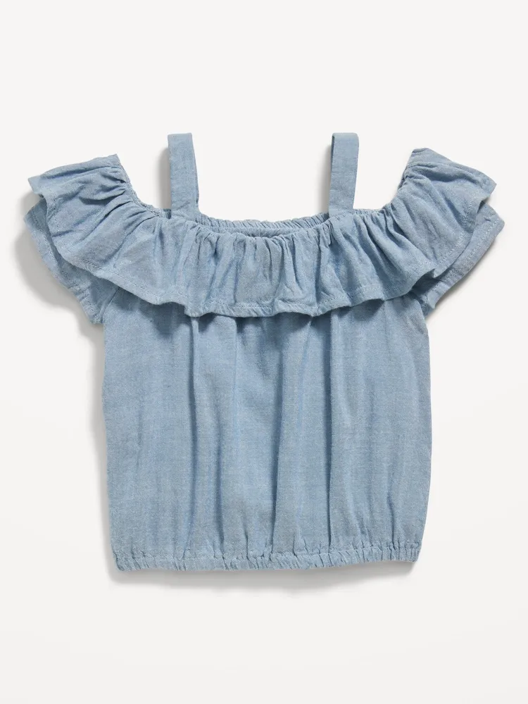 Off-The-Shoulder Ruffled Chambray Top for Baby