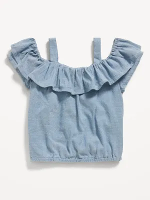 Off-The-Shoulder Ruffled Chambray Top for Baby