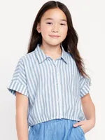 Short-Sleeve Striped Linen-Blend Top for Girls