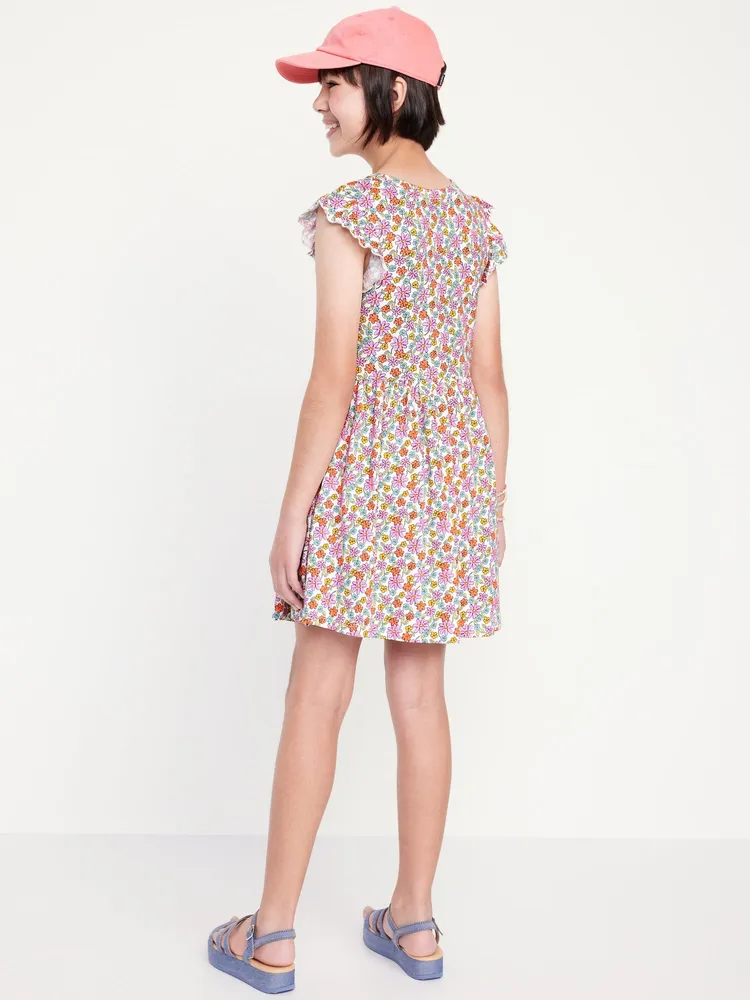 Printed Flutter-Sleeve Fit and Flare Dress for Girls