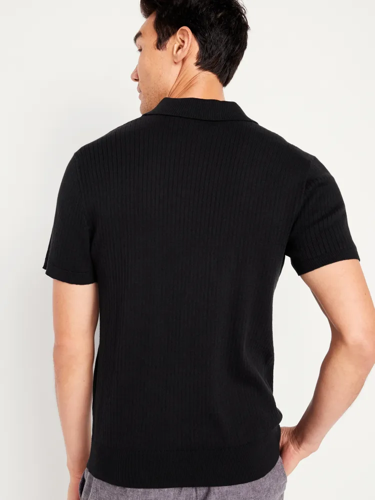 Rib-Knit Polo Sweater