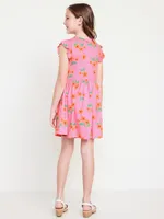 Printed Flutter-Sleeve Fit and Flare Dress for Girls